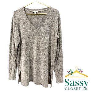 Lucky Brand Black White Knit V‑Neck Sweater Split Hem Soft Stretch Size M